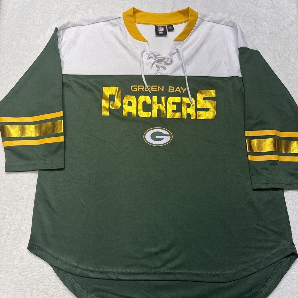 Women's Green Bay Packers G-III 4Her Large 3/4 Sleeve Lace Up Front Pullover